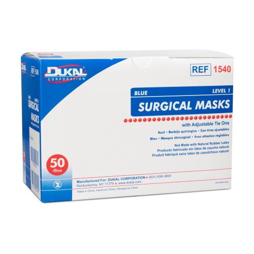Dukal 1540 3 Ply Blue Surgical Mask with Tie, Box of 50
