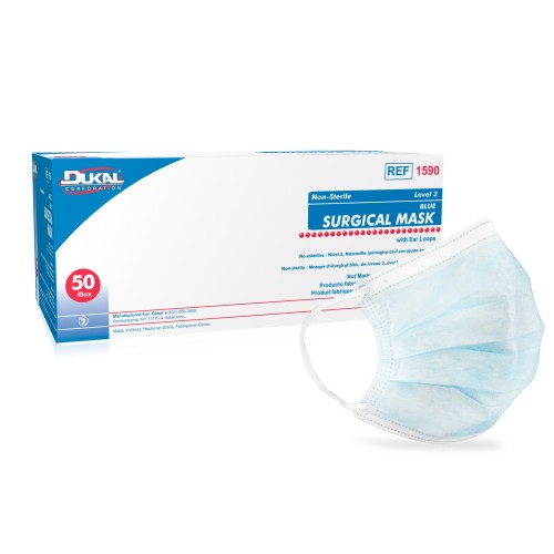 Dukal 1590 Level 3 Surgical Mask with Earloop, Box of 50