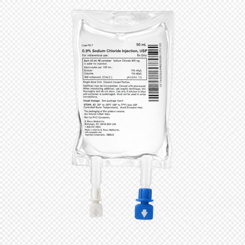 BD Sodium Chloride 0.9% NACL IV Bag 50ml, Case (1727170102) *R*