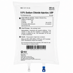 BD Sodium Chloride 0.9% NACL IV Bag 250ml, Case (1727170105) *R*