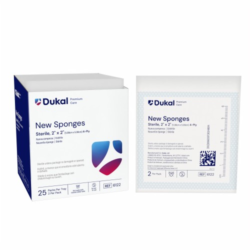 Dukal Gauze Sponges 2x2 4Ply Sterile, Box of 50 (6122)
