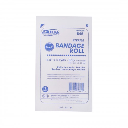 Dukal 645 Sterile Fluff Bandage Roll 4.5" x 4.1 yds 6Ply Case100