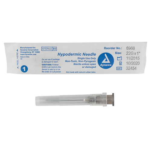 Dynarex Hypodermic Needle 22 Gauge 1 Inch, Box (6968) *R*