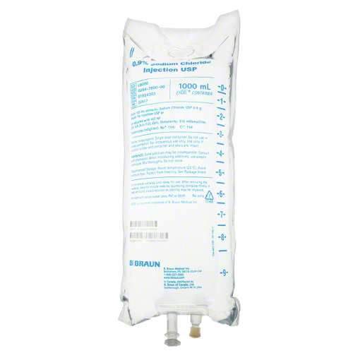 BBraun Sodium Chloride 0.9% NACL IV Bag 1000ml, Case (L8000) *R*